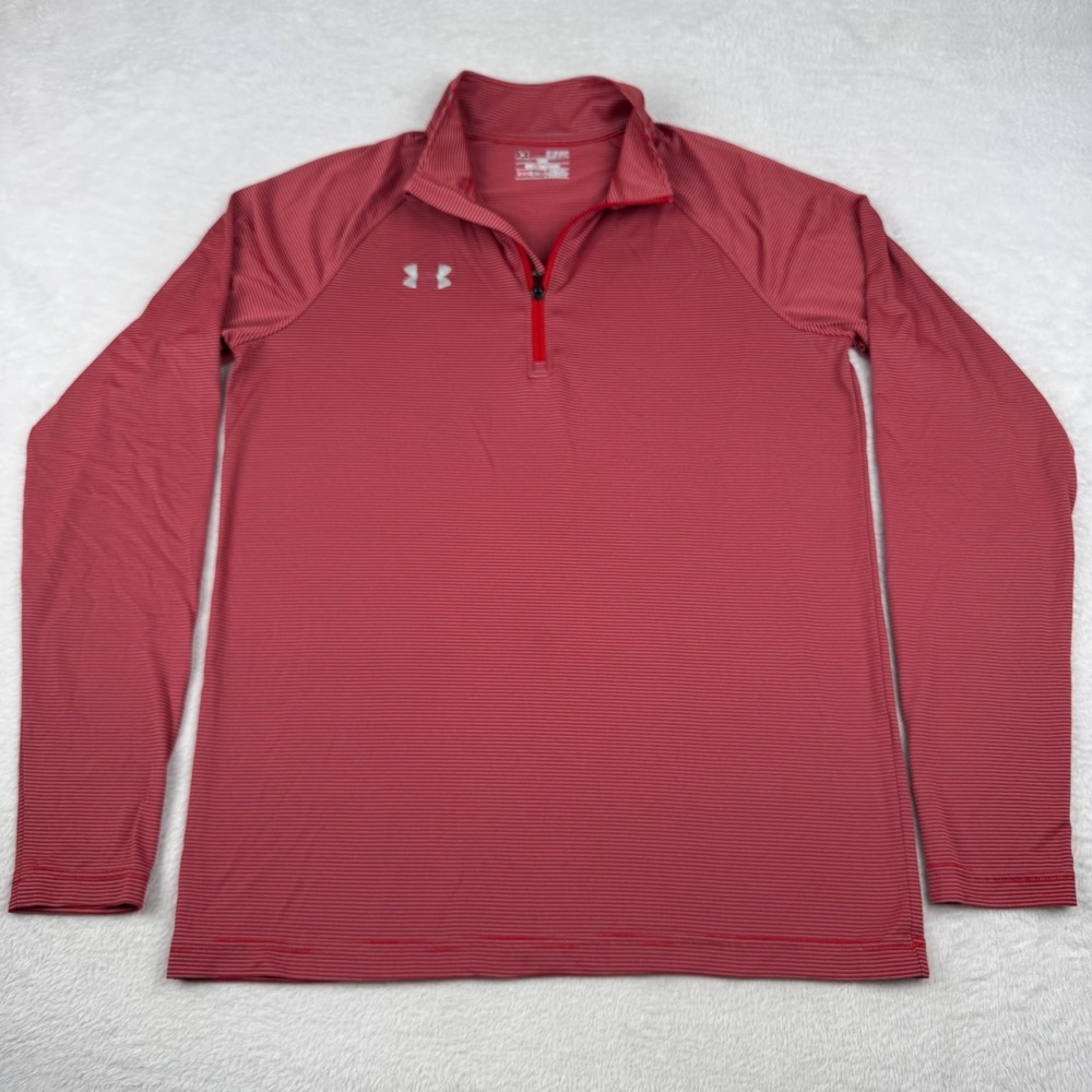 Under Armour Pullover Men Small Red Striped HeatGear Quarter Zip Long Sleeve